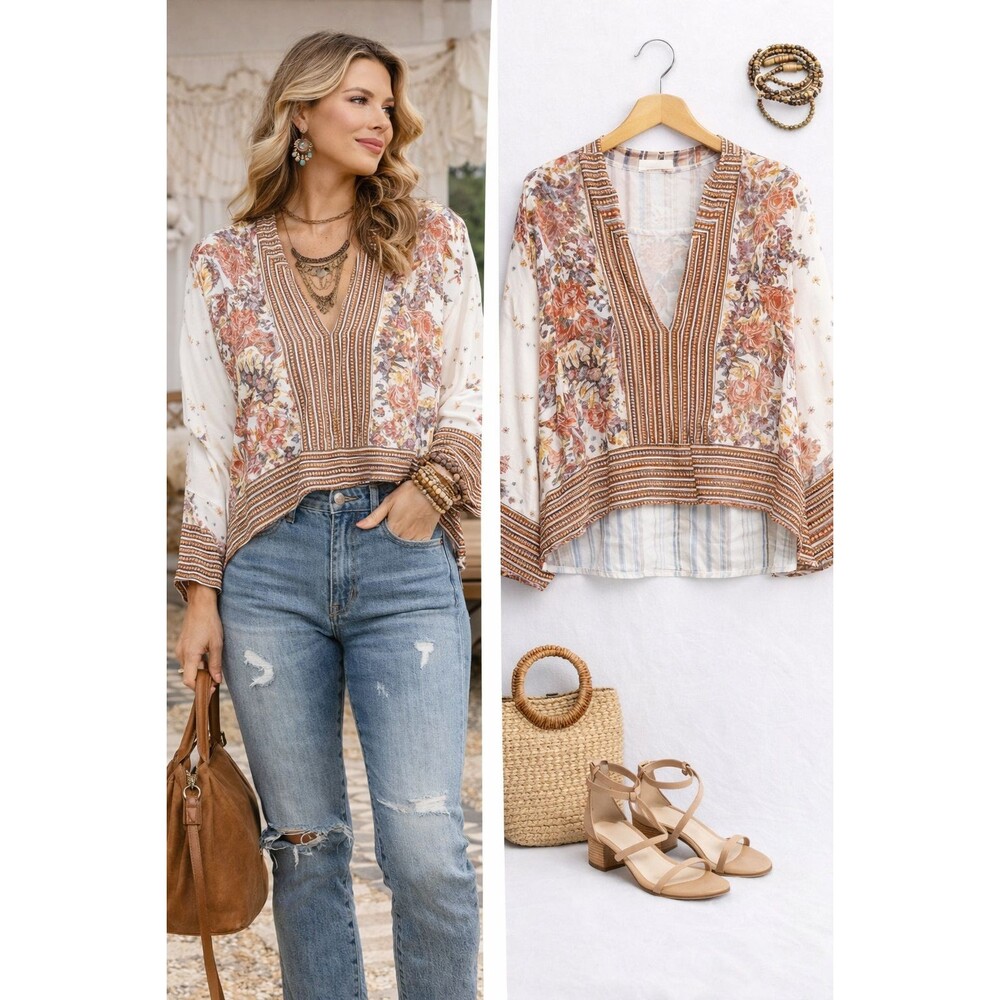 Free People Womens Mix And Match Blouse Top Size Small